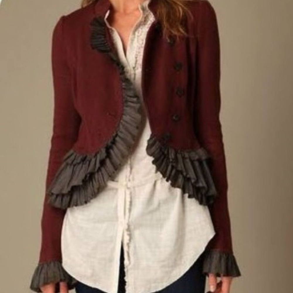 Free People military ruffle jacket maroon size 12